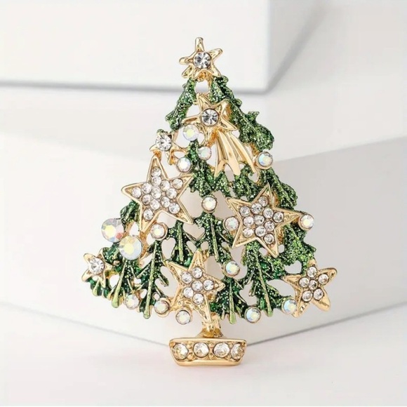 Star Christmas Tree Green Brooch - Picture 3 of 6